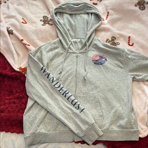 Gray Wanderlust Zip Up Hoodie